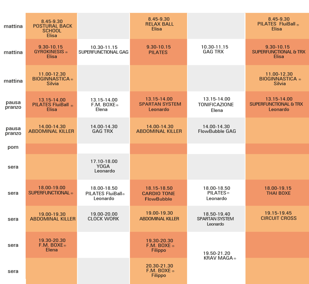 Evo Benessere orari corsi 2015