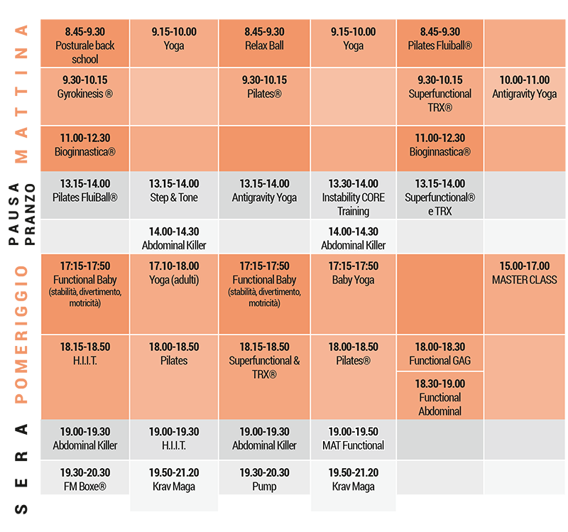 Evo Benessere orari corsi 2015